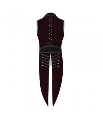 Men Regency Steampunk Tailcoat Deep Burgundy Velvet Goth Waistcoat 